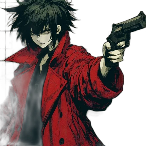 weapon, jacket, staff, concept art, anime, comic book art, pixel art, red transparent PNG cut-out