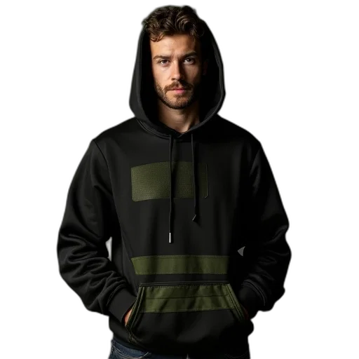 jacket, cyberpunk, 3d render, green, man, black, hoodie, military transparent PNG cut-out