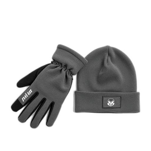hat, pair, grey, gloves, beanie, displayed, against, white transparent PNG cut-out