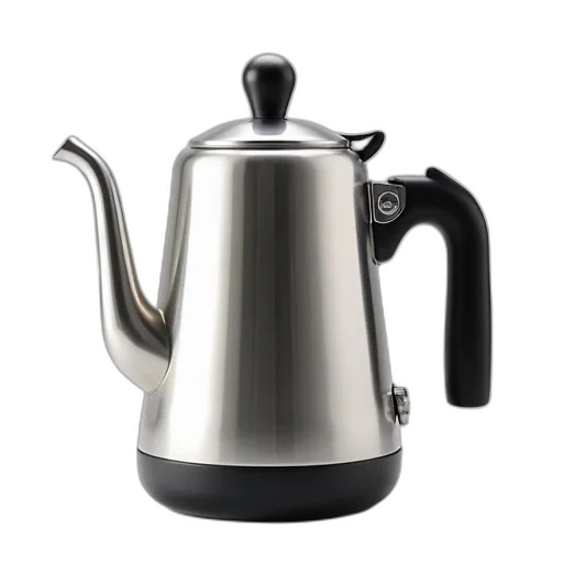 staff, 3d render, photorealistic, modern, stainless, steel, teapot, black transparent PNG cut-out