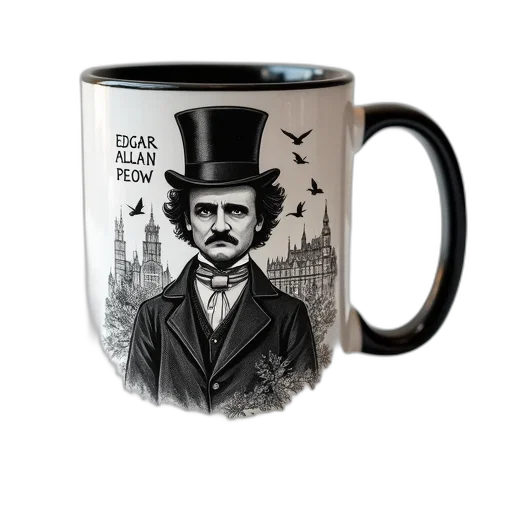 photorealistic, white, mug, black, rim, handle, featuring, image transparent PNG cut-out