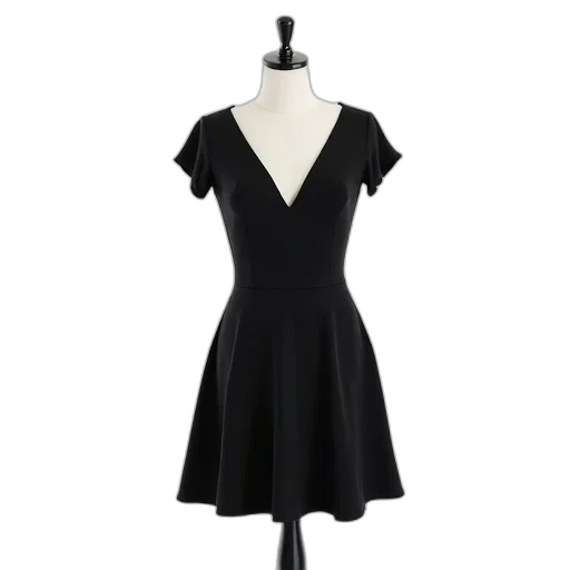 dress, monochrome, dark, mannequin, wearing, black, v-neckline, short transparent PNG cut-out