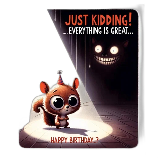 illustrated, birthday, card, features, squirrel, donning, party, hat transparent PNG cut-out