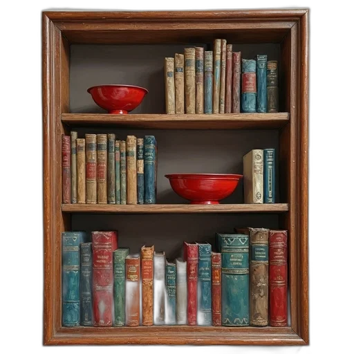 furniture, jewelry, photorealistic, oil painting, 3d render, red, painting, cluttered transparent PNG cut-out
