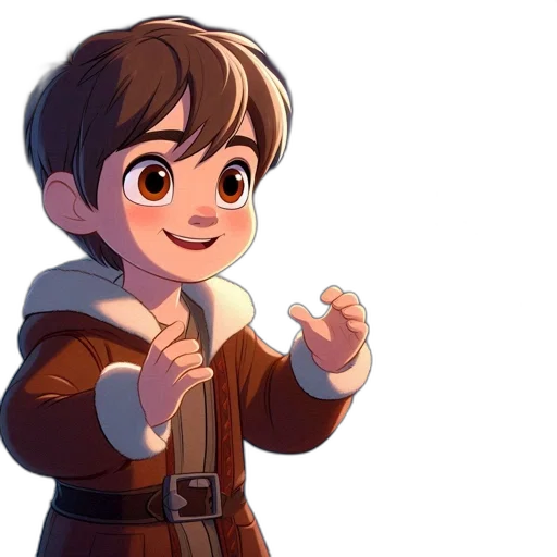 staff, jacket, concept art, 3d render, cartoon, fantasy art, earth tones, boy transparent PNG cut-out