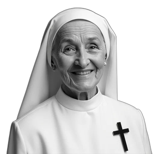 face, staff, black, white, photograph, elderly, woman, warm transparent PNG cut-out