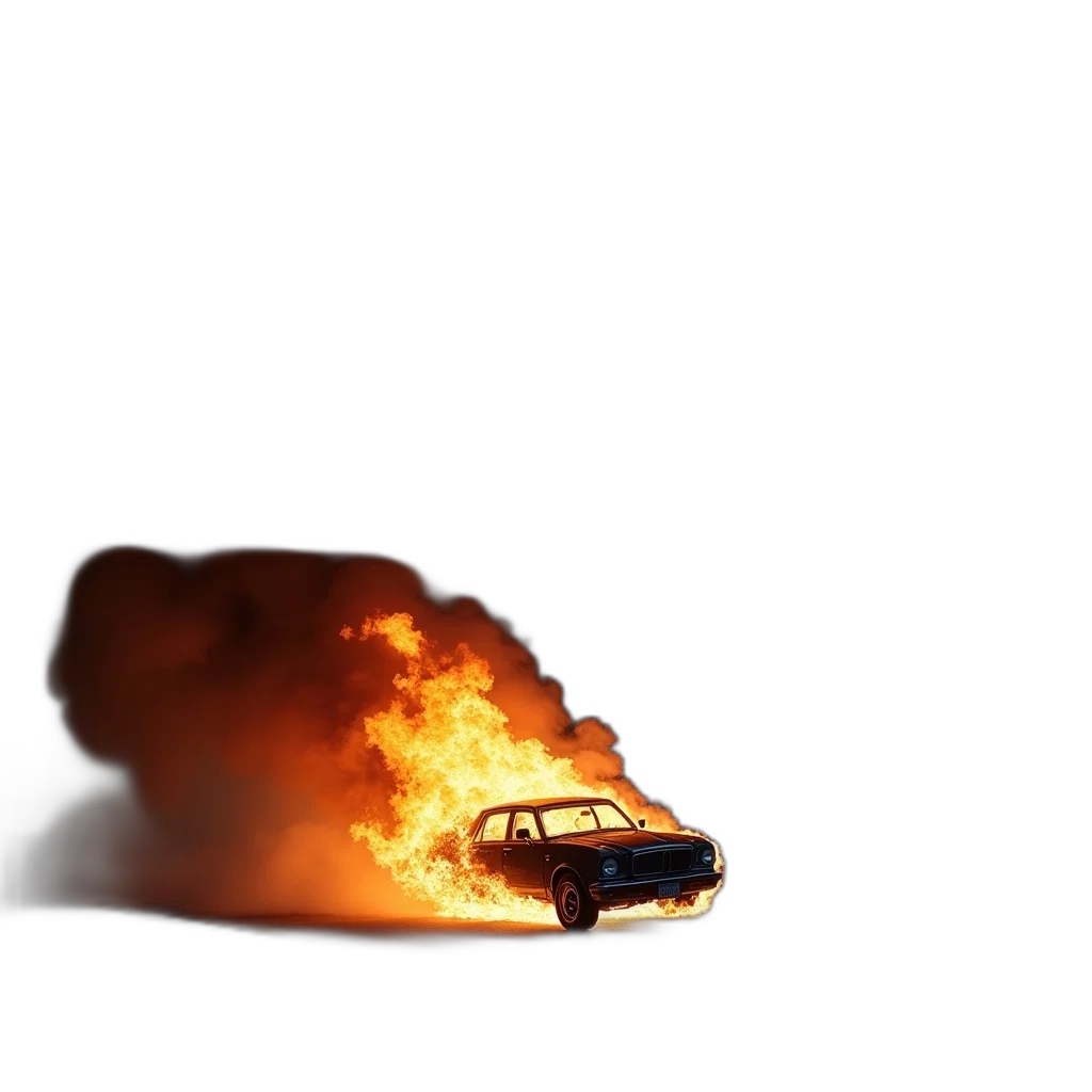 car, dragon, weapon, jacket, concept art, 3d render, fire, night transparent PNG cut-out