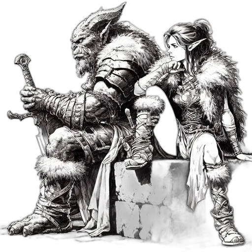 dragon, sword, staff, fantasy art, concept art, comic book art, pencil sketch, snow transparent PNG cut-out