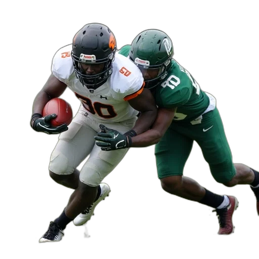 football, player, white, jersey, number, being, tackled, another transparent PNG cut-out