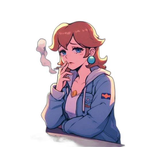 jacket, staff, face, crown, vaporwave, pixel art, anime, concept art transparent PNG cut-out