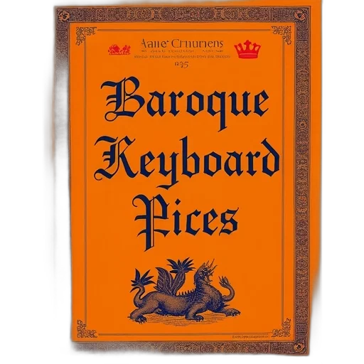cover, book, baroque, keyboard, pieces, orange, background, decorative transparent PNG cut-out