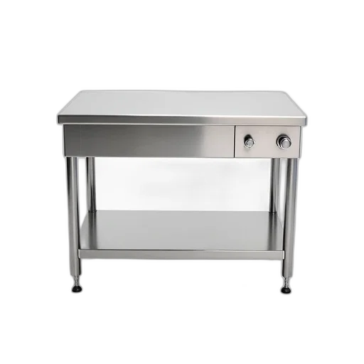 furniture, 3d render, stainless, steel, commercial, kitchen, table, flat transparent PNG cut-out