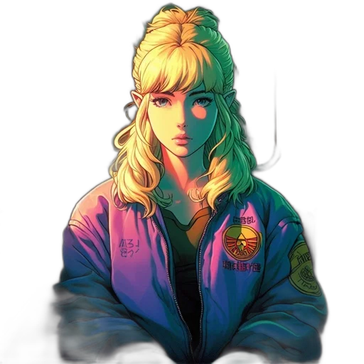 jacket, face, hat, vaporwave, pixel art, concept art, cyberpunk, neon lights transparent PNG cut-out