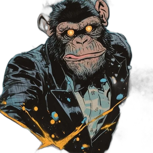 jacket, animal, comic book art, concept art, cartoon, cyberpunk, chimpanze, suit transparent PNG cut-out