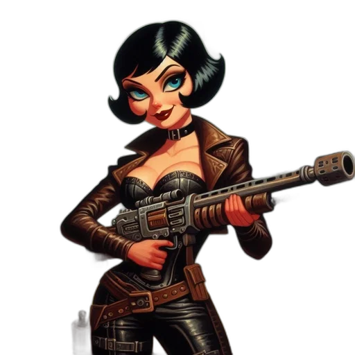 weapon, staff, comic book art, concept art, pixel art, cartoon, woman, short transparent PNG cut-out