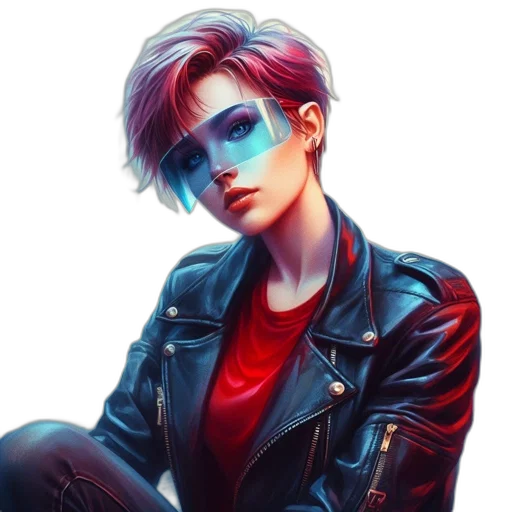 jacket, face, robot, cyberpunk, vaporwave, concept art, comic book art, neon lights transparent PNG cut-out