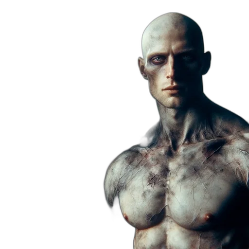 face, creature, robot, concept art, 3d render, photorealistic, cyberpunk, skeletal transparent PNG cut-out