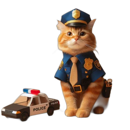 staff, car, animal, concept art, 3d render, cat, dressed, police transparent PNG cut-out