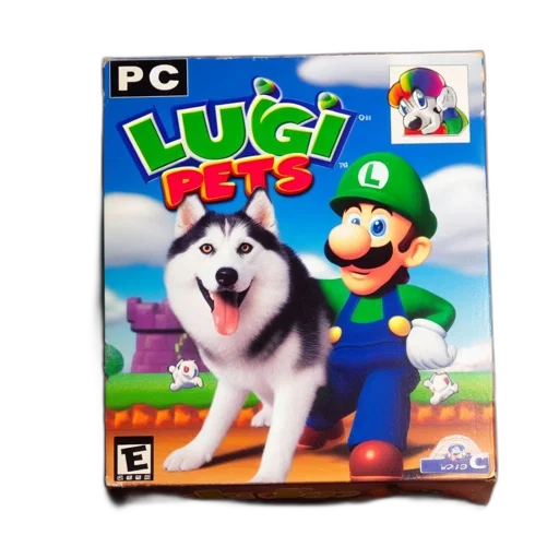 concept art, pixel art, parody, luugi, pets, husky, stands, beside transparent PNG cut-out