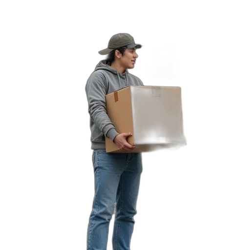 furniture, hat, jacket, staff, image, person, carrying, box transparent PNG cut-out