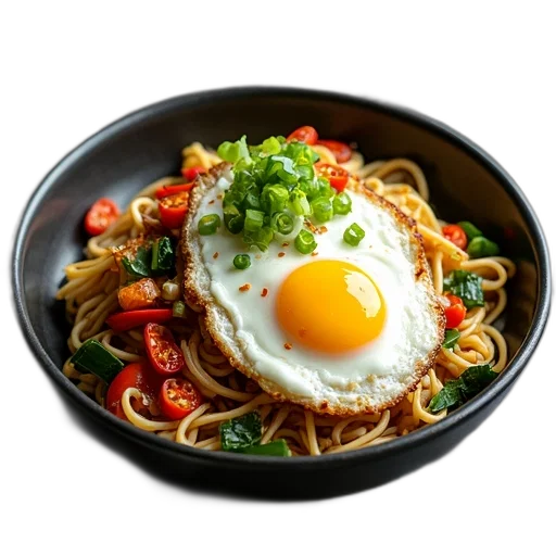 food, photorealistic, 3d render, plate, stir-fried, vegetables, fried, egg transparent PNG cut-out