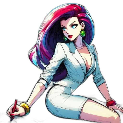 staff, dress, hair, cartoon, anime, concept art, comic book art, colorful transparent PNG cut-out