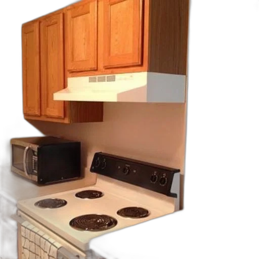 furniture, 3d render, photorealistic, earth tones, kitchen, wooden, cabinets, white transparent PNG cut-out