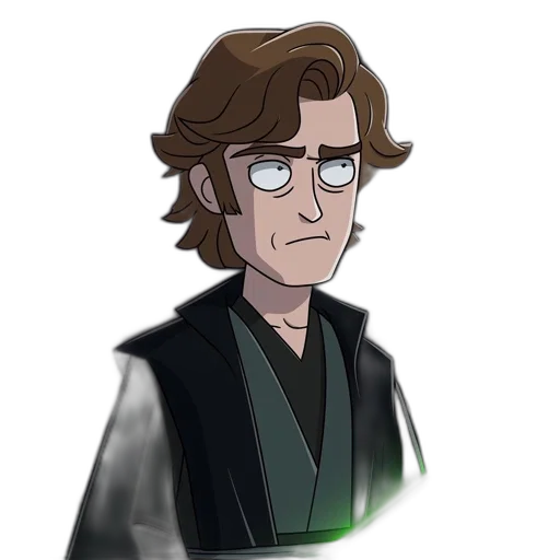 staff, jacket, hair, cartoon, pixel art, concept art, comic book art, green transparent PNG cut-out