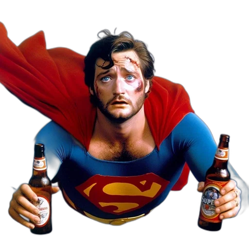 comic book art, photorealistic, concept art, man, dressed, superman, flies, above transparent PNG cut-out