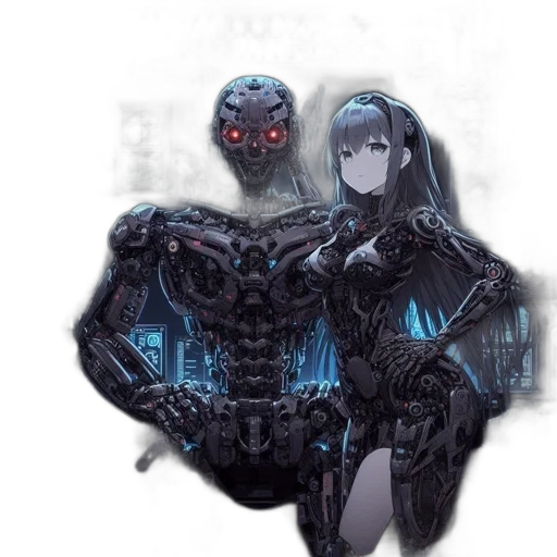 robot, creature, mask, weapon, concept art, cyberpunk, comic book art, pixel art transparent PNG cut-out