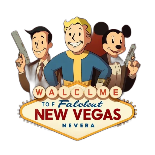 cartoon, concept art, reimagined, welcome, new, vegas, sign, features transparent PNG cut-out