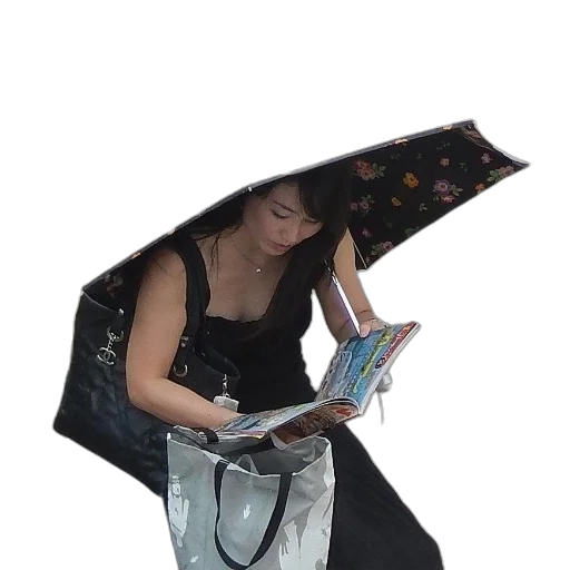 umbrella, jacket, hat, dress, oil painting, concept art, cyberpunk, photorealistic transparent PNG cut-out