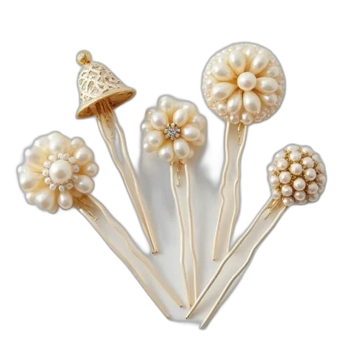 jewelry, crown, flower, five, ivory, pearl, hair, pins transparent PNG cut-out