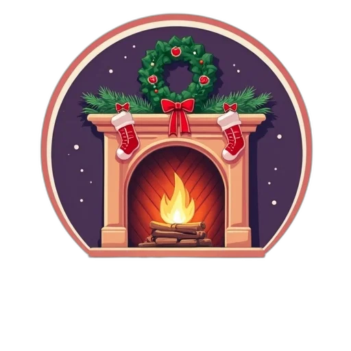 pixel art, concept art, fire, stylized, illustration, christmas, scene, fireplace transparent PNG cut-out