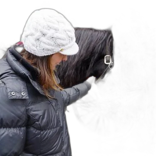 jacket, hat, hair, mask, photorealistic, snow, monochrome, woman transparent PNG cut-out