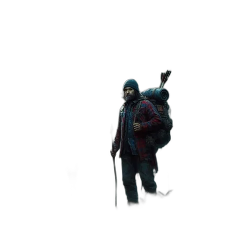 weapon, jacket, staff, umbrella, concept art, pixel art, 3d render, cyberpunk transparent PNG cut-out