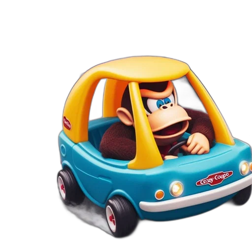 car, 3d render, concept art, photorealistic, donkey, kong, toys, drive transparent PNG cut-out