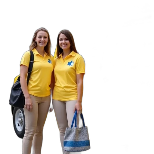 staff, jacket, 3d render, photorealistic, two, women, standing, next transparent PNG cut-out