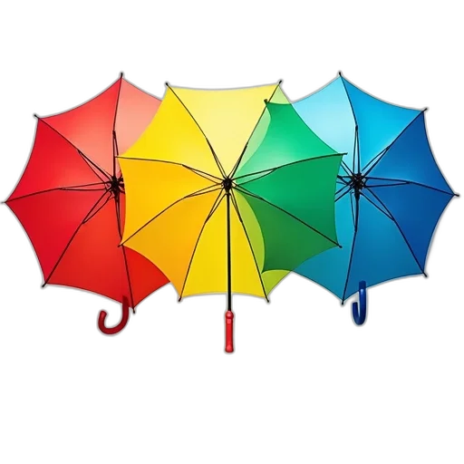 umbrella, staff, 3d render, photorealistic, rain, colorful, neon, set transparent PNG cut-out