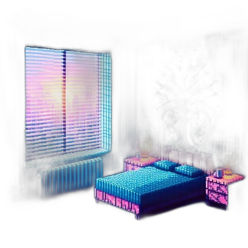 furniture, vaporwave, 3d render, concept art, pixel art, neon lights, night, outer space transparent PNG cut-out
