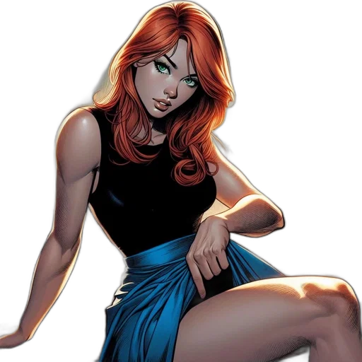 comic book art, concept art, cartoon, woman, red, hair, green, eyes transparent PNG cut-out