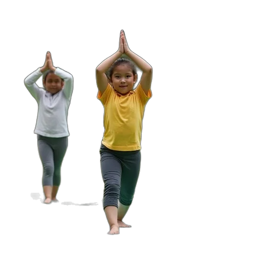 3d render, schoolchilds, doing, yoga, green, mat transparent PNG cut-out