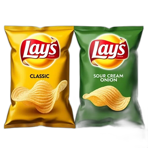 food, photorealistic, 3d render, green, two, bags, potato, chips transparent PNG cut-out