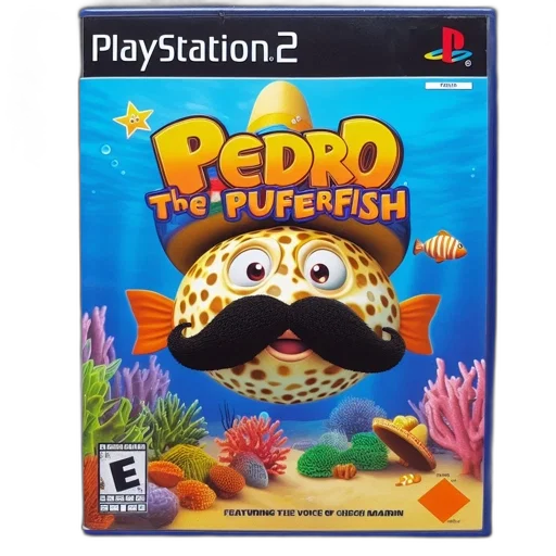 concept art, underwater, game, cover, shows, pedro, pufferfish, vivid transparent PNG cut-out