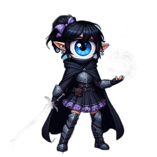 staff, concept art, fantasy art, pixel art, anime, dark, monochrome, elf-like transparent PNG cut-out