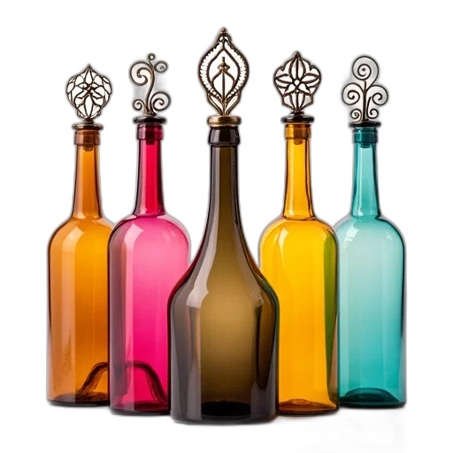 bottle, crown, 3d render, colorful, golden, collection, glass, bottles transparent PNG cut-out
