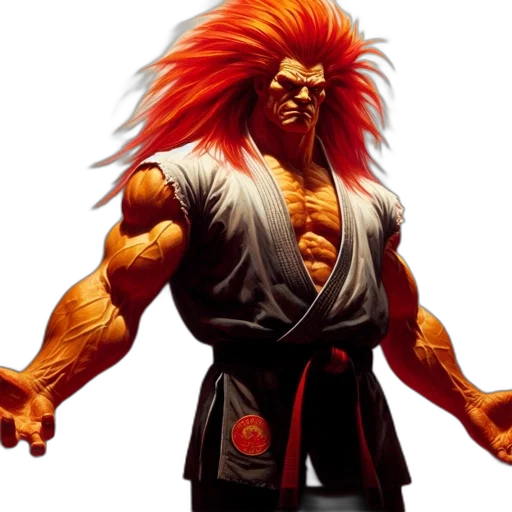 concept art, comic book art, powerful, fiery-haired, martial, artist, stands, defiantly transparent PNG cut-out