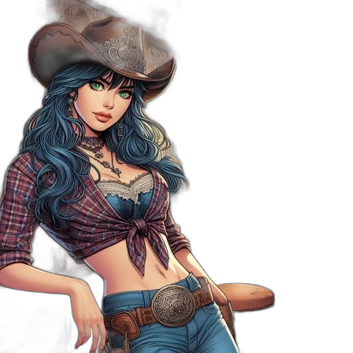 hat, fantasy art, comic book art, concept art, photorealistic, woman, distinctive, blue transparent PNG cut-out