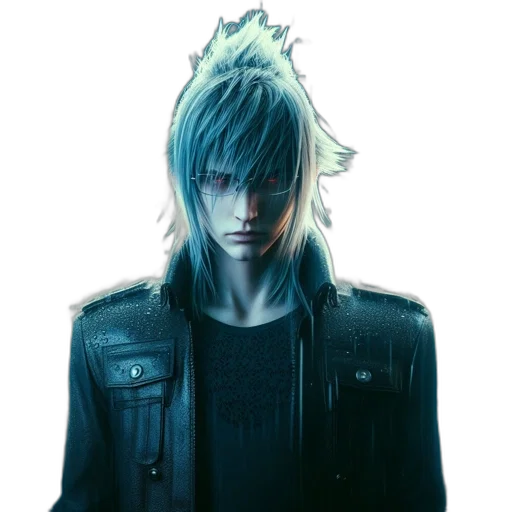 jacket, face, hair, concept art, cyberpunk, photorealistic, 3d render, blue transparent PNG cut-out