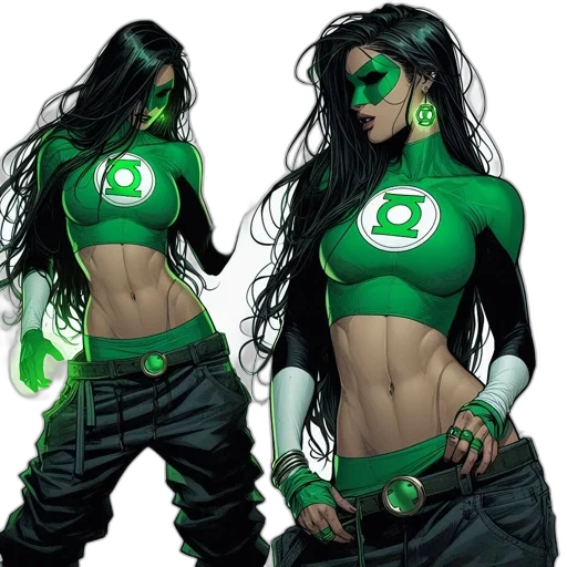 comic book art, concept art, fantasy art, cartoon, green, illustrated, figure, woman transparent PNG cut-out